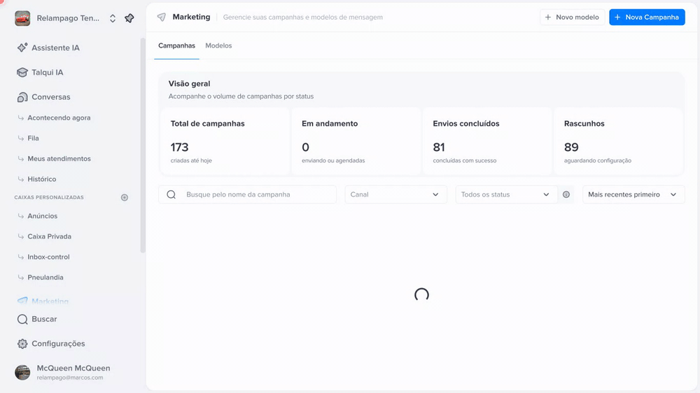 Criando uma campanha: da lista de Marketing até o nome e o canal preenchidos