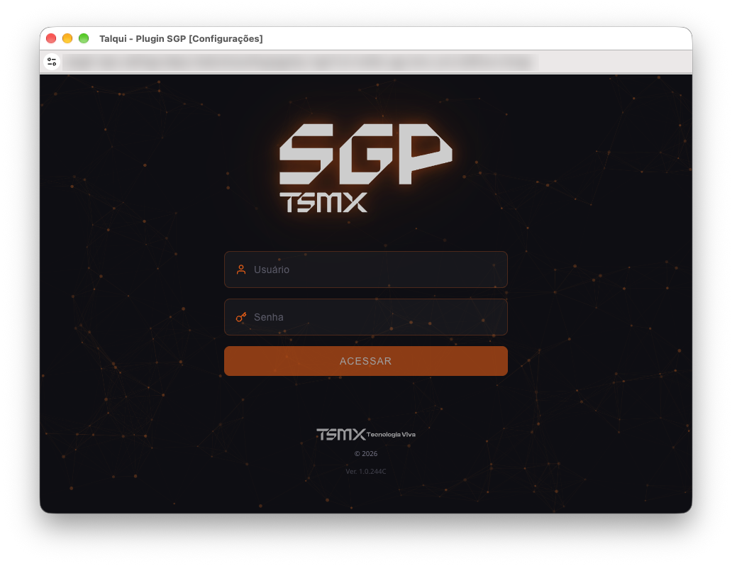 Tela de login do SGP aberta ao clicar em Sincronizar