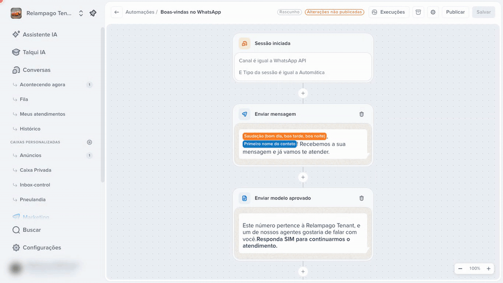 Configurações da automação Abrindo as configurações da automação pela engrenagem e trocando a regra de reentrada