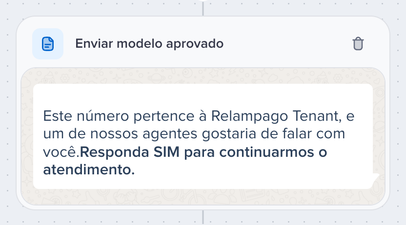 Card Enviar modelo aprovado mostrando o texto do modelo
