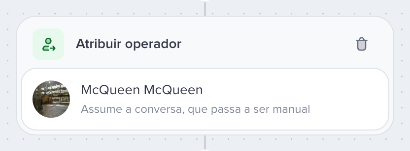 Card Atribuir operador com a foto e o nome do operador escolhido