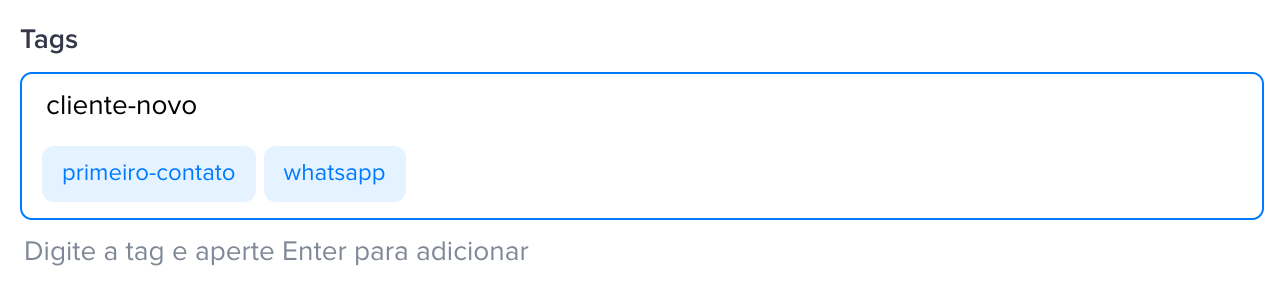 Campo Tags com uma tag sendo digitada e duas já adicionadas
