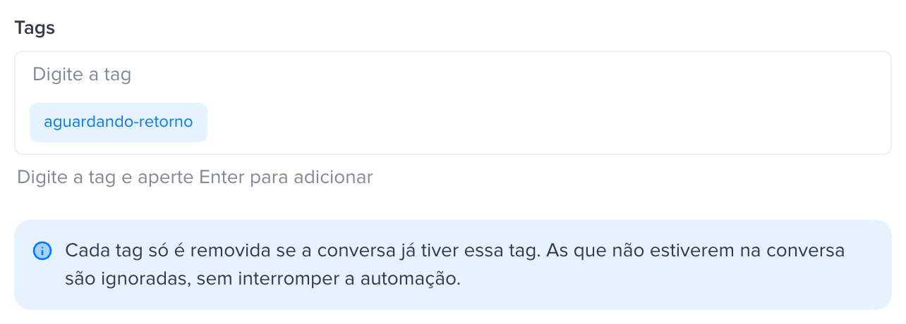 Campo Tags com a tag aguardando-retorno e o aviso sobre tags ausentes