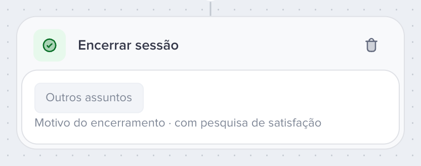 Card Encerrar sessão com o motivo e a indicação de pesquisa de satisfação