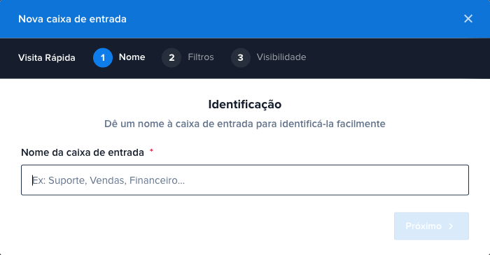 Tela de identificação com o campo Nome da caixa de entrada