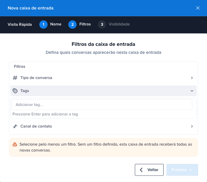 Campo para adicionar tags ao filtro