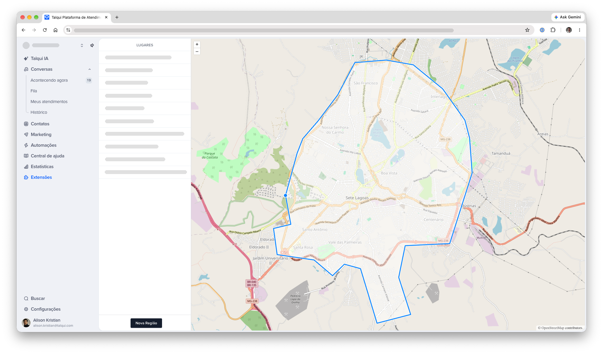 Região demarcada no mapa