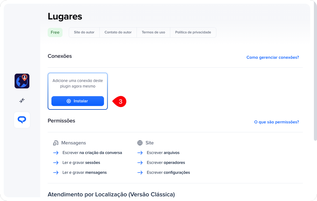 Tela da extensão Lugares com o botão Instalar destacado